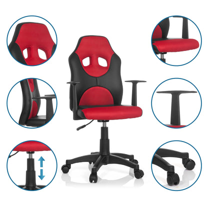 hjh OFFICE Kid Game AL Kinder-Drehstuhl Kunstleder Schwarz/Rot