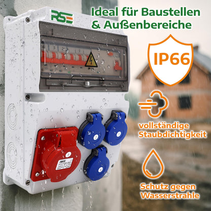 Baustromverteiler Wand Zähler IP65 - 1x16A 3x230V CEE LS FI