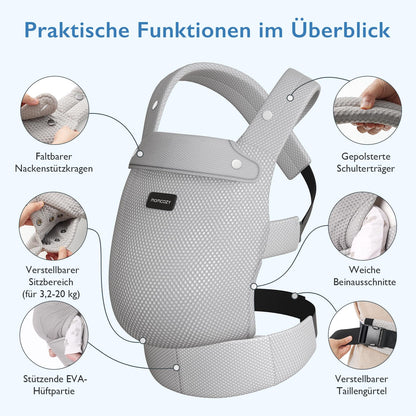 Momcozy Atmungsaktive Ergonomische Babytrage - Air Mesh Grau