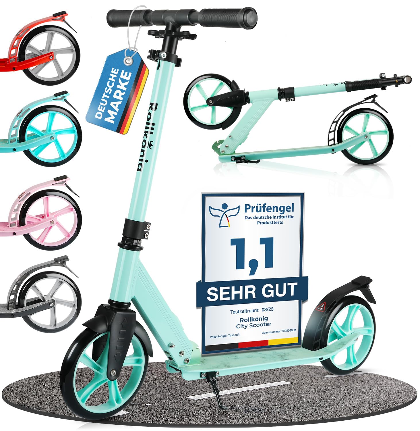 Rollkönig Kinderroller, faltbarer Cityroller mit grossen Rädern – Tretroller für Kinder und Erwachsene