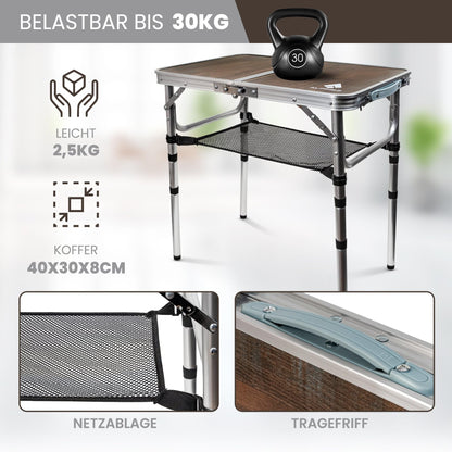 ALPINEZ Campingtisch klappbar, höhenverstellbar, 60 x 40 cm, Aluminium