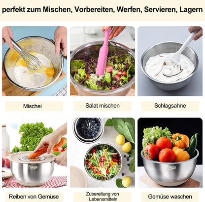Terlulu Rührschüssel Set Edelstahl, 6-teilig mit Deckel, Khaki