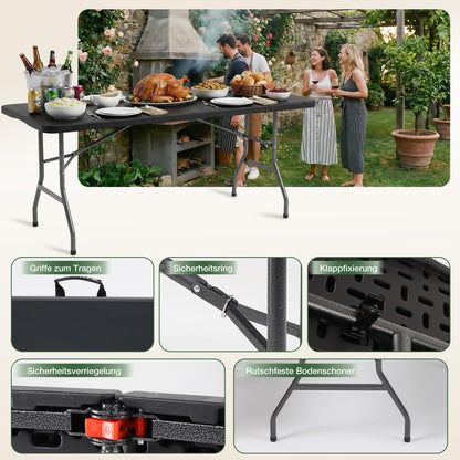 Sekey Klapptisch 152 x 70 cm, Buffettisch aus Kunststoff, schwarz