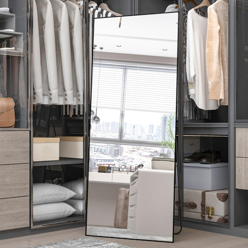 Elemango Standspiegel Ganzkörperspiegel 165x60cm - Schwarz. Rechteckiger, schwarzer Standspiegel zur Ganzkörperbetrachtung.