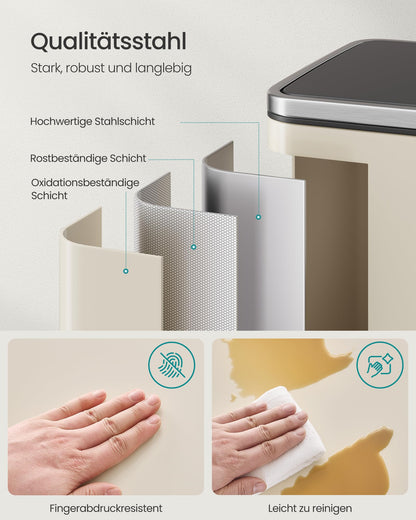SONGMICS Mülleimer 50 L mit Softclose-Deckel und Pedal, cremefarben