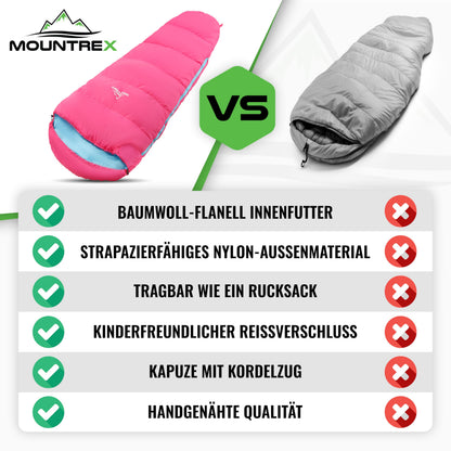 MOUNTREX Kinderschlafsack mit Baumwoll-Innenfutter, 175x70 cm