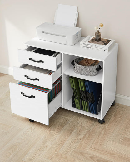 VASAGLE Rollcontainer OFC041W46 – Aktenschrank Weiss Holzmaserung