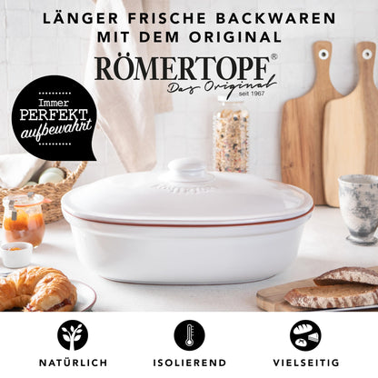 Römertopf Brottopf 6.5L weiss ovaler Brotbehälter Keramik