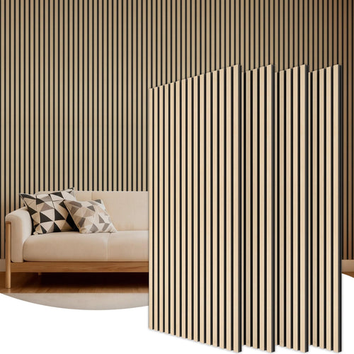 TONOR Akustikpaneele Holz Eiche, 4er Set Wandpaneele 120 x 60 cm mit Gitterstruktur in Holzoptik als Schallschutzplatten