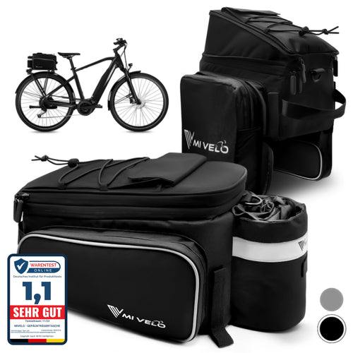 MIVELO Gepäckträgertasche GTE wasserabweisend erweiterbar 20L schwarz, mit Klettverschlüssen und reflektierenden Logos