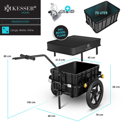 KESSER Velo Lastenanhänger 70L – Schwarz, inkl. Kupplung