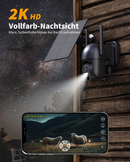 NUASI 4G LTE Überwachungskamera Aussen Solar Akku 2K PTZ IP66