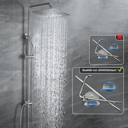 JOHO Duschsystem ohne Armatur – Edelstahl eckig 20x20cm chrom