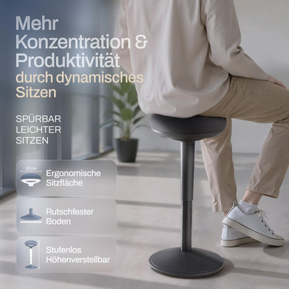 Wohnperle Ergonomischer Bürohocker 2in1, höhenverstellbar Schwarz
