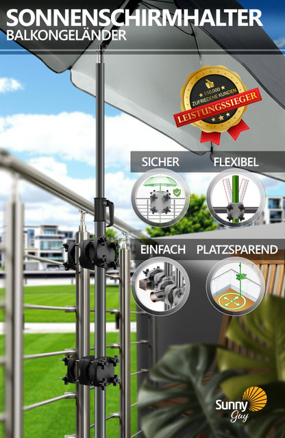 4smile SunnyGuy Sonnenschirmhalter Balkongeländer 2er Set - Schwarz