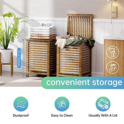SMIBUY Grosser Wäschekorb Bambus mit Deckel - Nussbaum