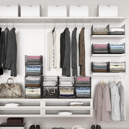 Wuciray Kleiderschrank Organizer, 4 Stück, stapelbar, faltbar, schwarz