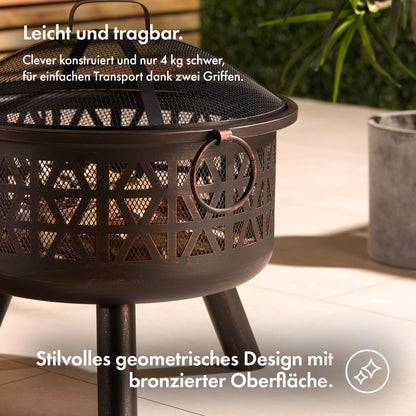VonHaus Geo Feuerstelle, Feuerkorb aus Stahl mit Funkenschutz