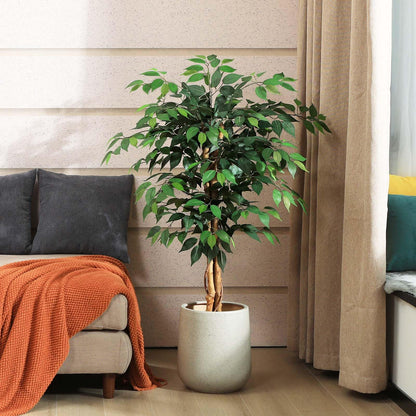 SOGUYI Kunstpflanze Ficusbaum 120 cm mit Naturholzstamm