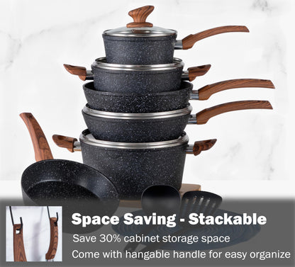 Kitchen Academy Induktion Kochtöpfe Set Granit 12-tlg. Schwarz