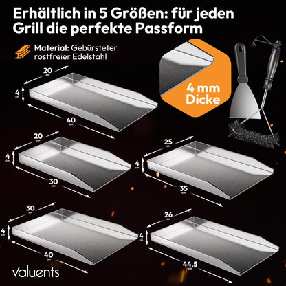 valuents Grillplatte Plancha Edelstahl 30 x 20 cm mit Grillspachtel