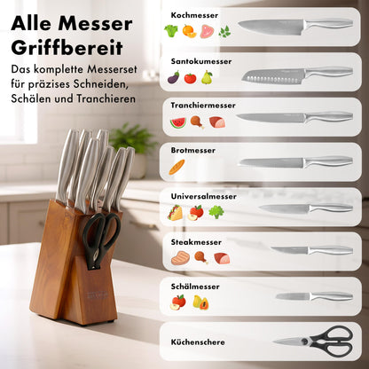 EDELHAUS Messerset Profi Messerblock - 9-teilig mit Schärfer