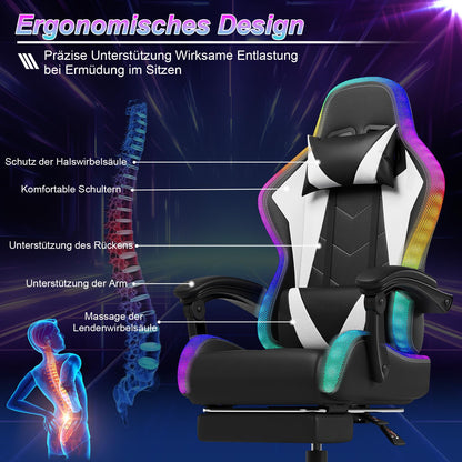 Devoko LED Gaming Stuhl ergonomisch Massagefunktion - Weiss