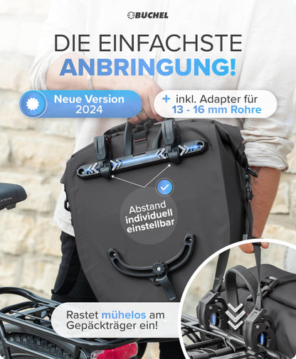 Büchel Gepäckträgertasche 2er-Set, 14 L, wasserdicht, schwarz