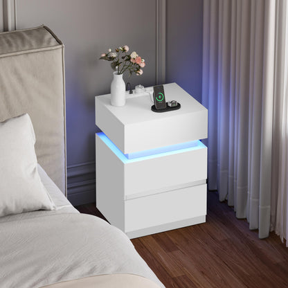 WOLTU Nachttisch 2er Set LED mit Steckdose - weiss NTS23ws-2