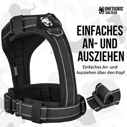 OneTigris Diesel Hundegeschirr, gepolstertes Brustgeschirr Schwarz M