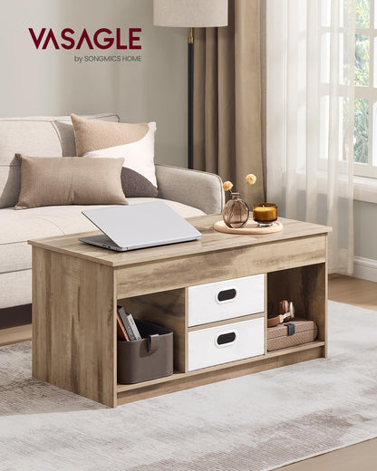 VASAGLE Couchtisch höhenverstellbar - Kamelbraun-wolkenweiss LCT210L01