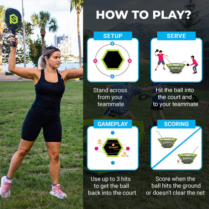 PaddleSmash Outdoor-Spielset – Pickleball-Roundnet mit 4 Paddeln