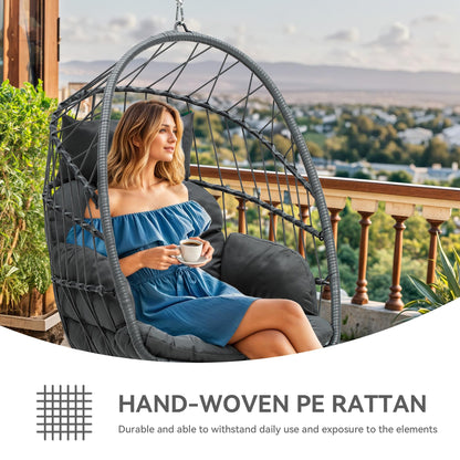 YITAHOME Hängesessel aus Rattan mit 2 Kissen, bis 150 kg, Grau