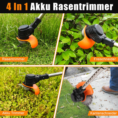 Xbzzgmg Akku Rasentrimmer, 3-in-1 Freischneider mit 2 Akkus