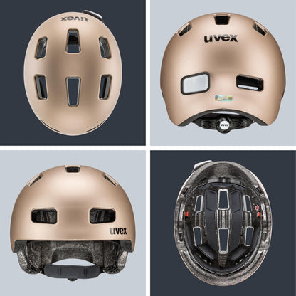 uvex City 4 City-Helm mit LED-Licht, Soft Gold matt, 55-58 cm
