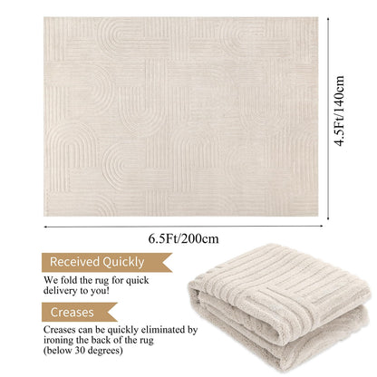 Enyhom Wohnzimmer Teppich 3D Optik – 140x200 cm Beige