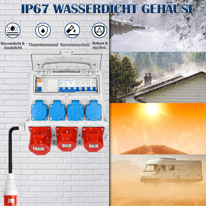 Warmfay Wandverteiler Baustrom - CEE 16A/32A, 4x 230V, FI/LS IP67