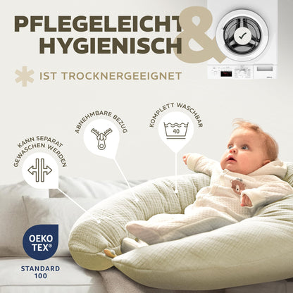 Sei Design XXL Stillkissen 190x35 mit Musselin-Bezug aus Bio-Baumwolle