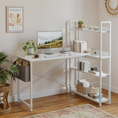 CubiCubi Eckschreibtisch Homeoffice mit Regal 120cm – Weiss