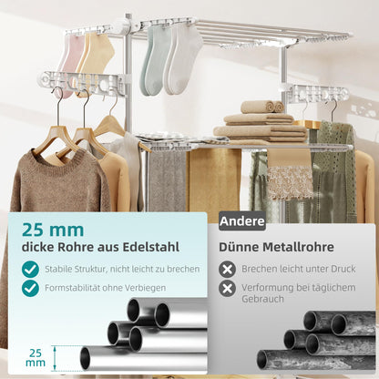 HOMCOM Turmwäscheständer, 4 Ebenen, klappbare Flügel, Rollen, weiss