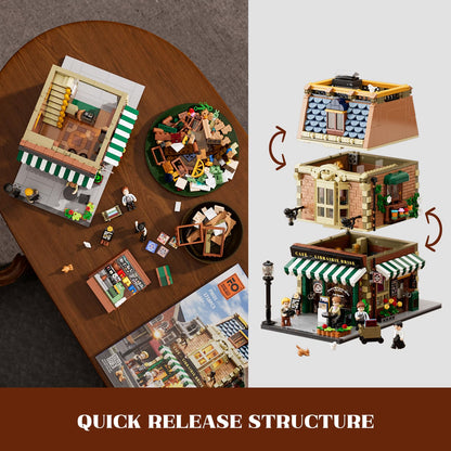 Funwhole Buchcafé Beleuchtetes Baukasten Set - 1718 Teile