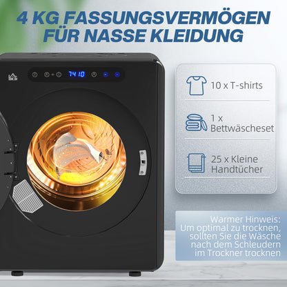 HOMCOM Mini Ablufttrockner Wäschetrockner 4 kg - Schwarz