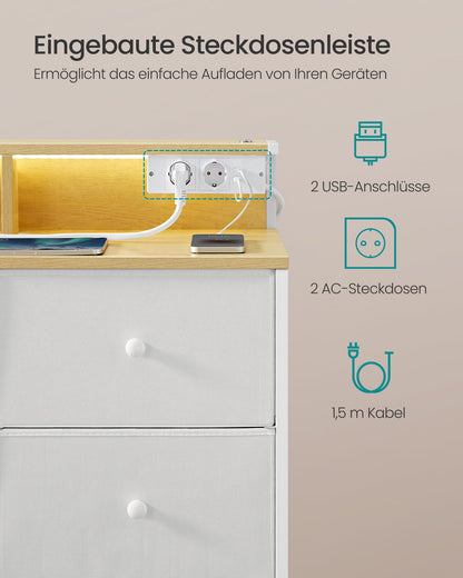 SONGMICS Kommode mit 9 Schubladen und LED-Beleuchtung, wolkenweiss