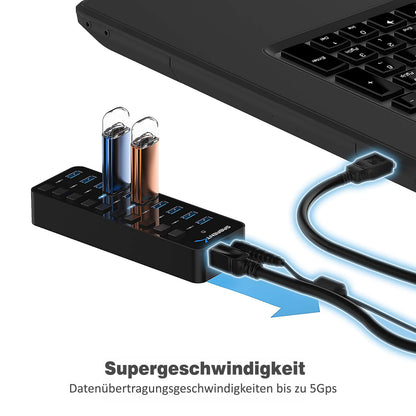 Sabrent HB-BU10 USB 3.0 Hub aktiv mit 10 Ports und 60W Netzteil