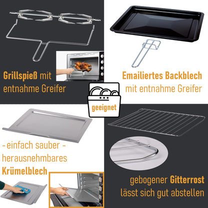 ProBake Minibackofen 45 Liter Umluft Drehspiess 2000W Glasfront