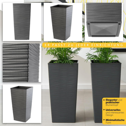 KADAX Pflanzkübel 3er Set mit Innentopf, Kunststoff, Grafit