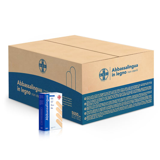 AIESI Holzspatel Einweg Nicht Steril für Diagnose - 5000 Stk. Naturfarbener, flacher Holzspatel zur Munduntersuchung.