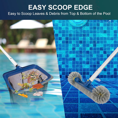 POOLAZA Pool Reinigungsset mit Kescher und 46 cm Poolbürste