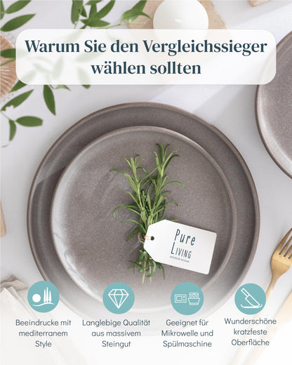 Steingut Geschirrset 24-tlg für 6 Pers. Urban Style matt Grau-braun