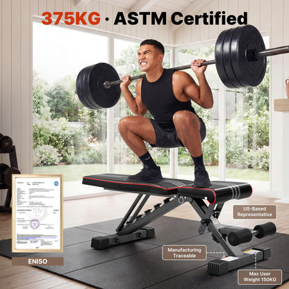 YOLEO YOL05 Verstellbare Gewichtbank, klappbar, bis 375 kg belastbar